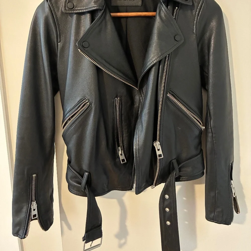 All Saints Leather Balfern Biker Jacket Size 0 - Picture 6 of 6
